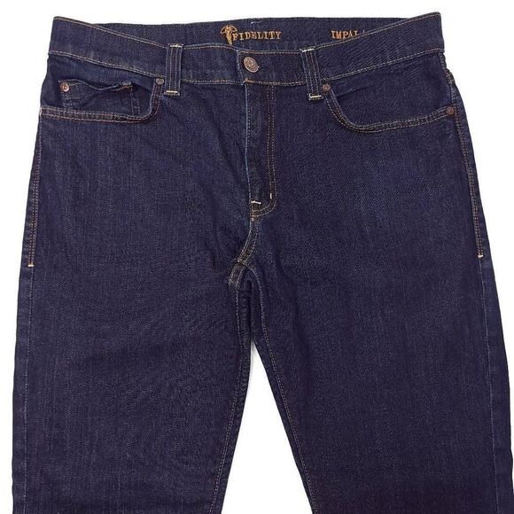 Fidelity Impala Jeans 36x27 Blue Stretch Cotton Straight USA Made 10" Rise - Picture 2 of 8